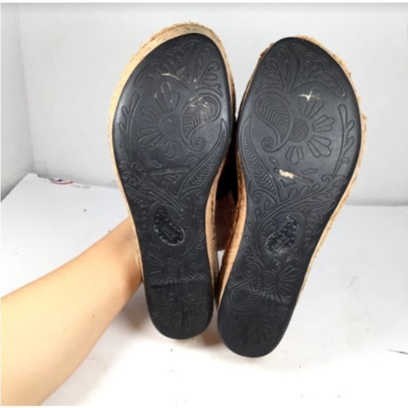 Born Women's Wedge Cork Sandals Slip-On Leather Open Toe Black Size 6 - Picture 7 of 12